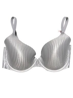 VICTORIA’S SECRET Metallic Silver Stripe T-Shirt Bra Glam 34DDD